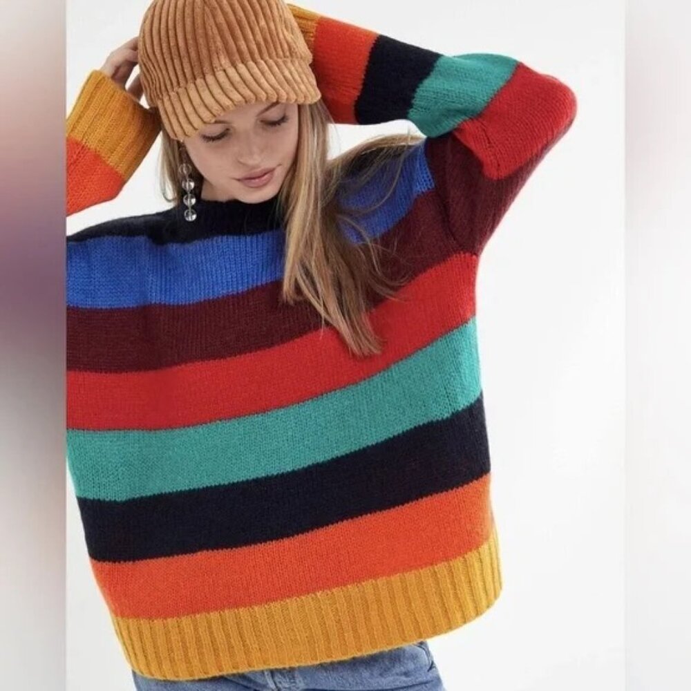 Urban Outfitters Bobby Boyfriend Striped Bold Multi-Color Sweater Size Small - Picture 3 of 12